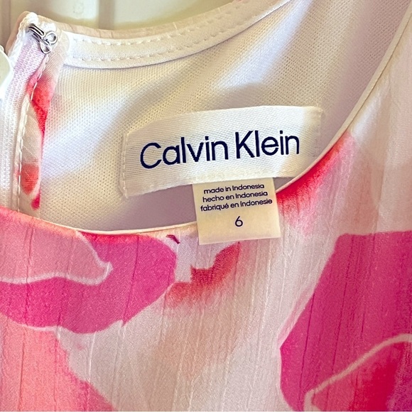 Calvin Klein Womens Pink Chiffon Floral Summer Midi Dress NWOT size 6 - Picture 8 of 11